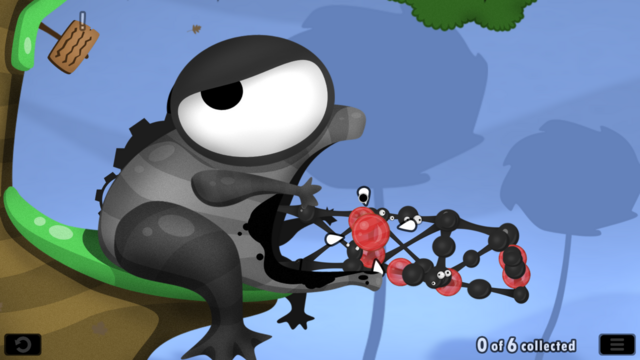 Screenshot des Spiels. Eine Brücke muss aus dem Maul eines Frosches heraus gebaut werden.