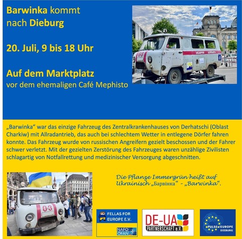 Barwinka kommt nach Dieburg
20. Juli, 9 bis 18 Uhr
Auf dem Marktplatz vor dem ehemaligen Café Mephisto

„Barwinka